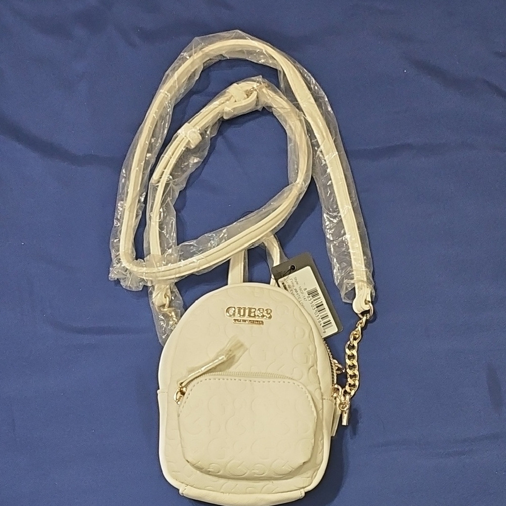 Guess White Backpack with Gold Accents